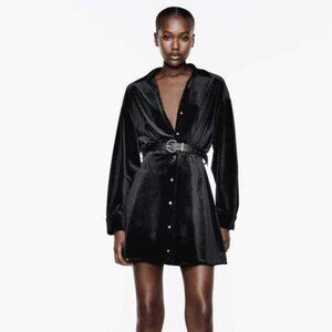 NWT ZARA | Velvet Long Sleeve Button-Front Dress | Sz. S